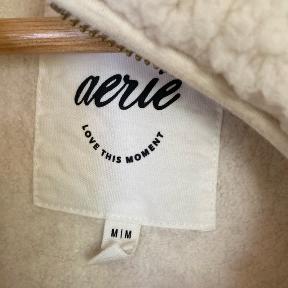 Aerie Womens‎ Cream Sherpa Fleece Quarter Zip Pullover Sweater Size Medium Cozy - Picture 2 of 13